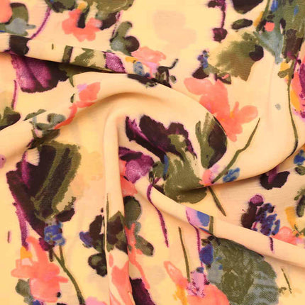 GEORGETTE YELLOW DARK GREEN FLOWER  PRINT