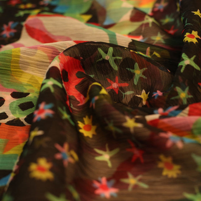 CHIFFON BLACK MULTI STAR PRINT