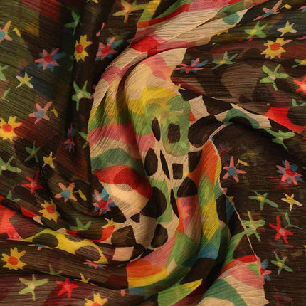CHIFFON BLACK MULTI STAR PRINT