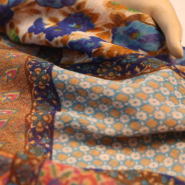 Poly Chiffon Paisley Box Print Fabric - White