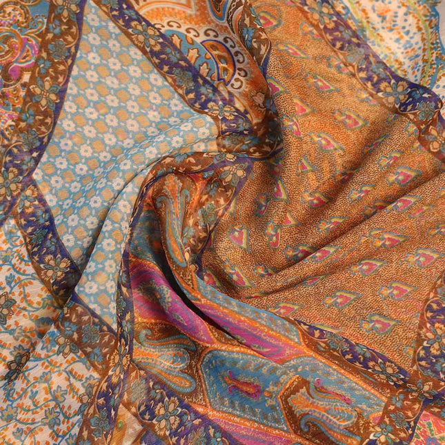 CHIFFON BROWN AND WHITE PAISLEY BOX PRINT