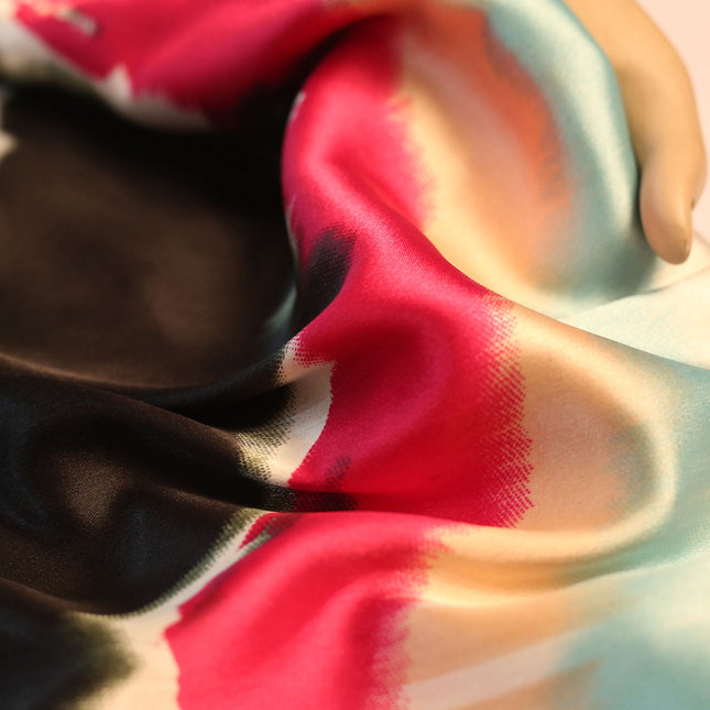 SOFT FEEL SATIN BLACK WHITE STRIP ABSTRACT PRINT