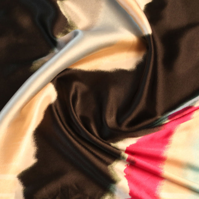 SOFT FEEL SATIN BLACK WHITE STRIP ABSTRACT PRINT