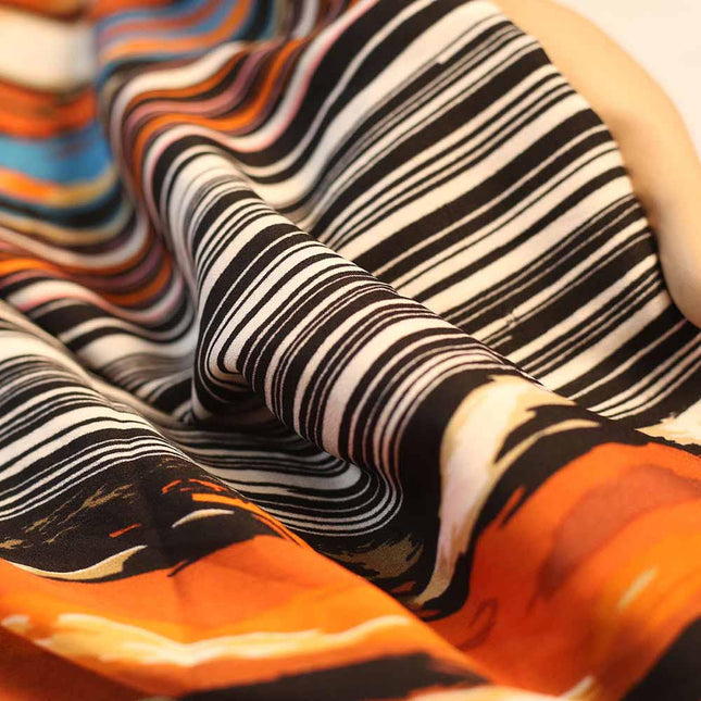 SOFT FEEL POLY CREPE ZEBRA BLACK ORANGE PRINT