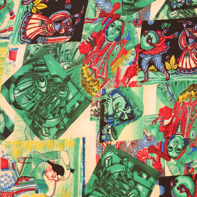 SOFT FEEL POLY CREPE GREEN BLACK PRINTED