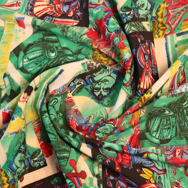 SOFT FEEL POLY CREPE GREEN BLACK PRINTED