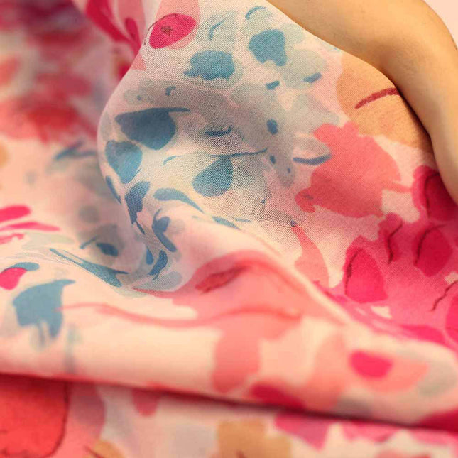 GEORGETTE PINK WHITE FLOWER  PRINT