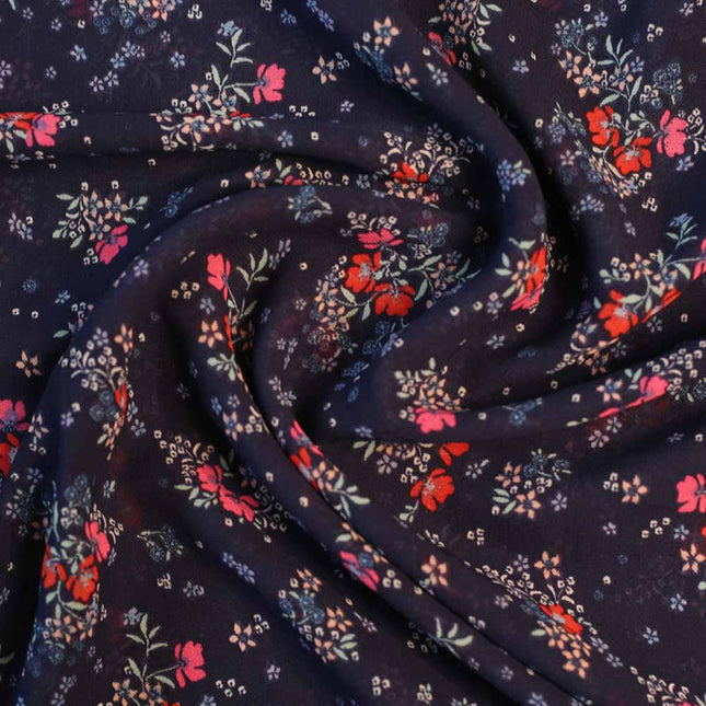 GEORGETTE BLUE FLOWER BUNCH  PRINT
