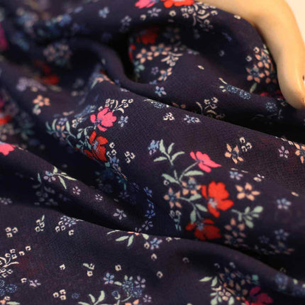 GEORGETTE BLUE FLOWER BUNCH  PRINT