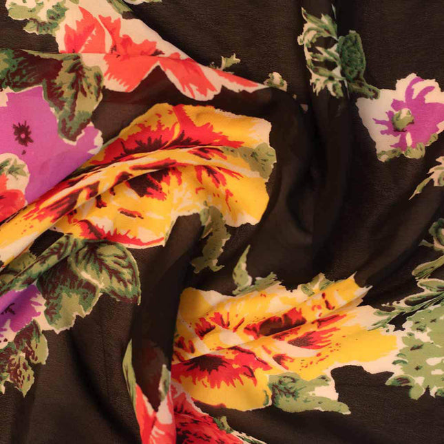 GEORGETTE BLACK BIG BUNCH FLOWER PRINT