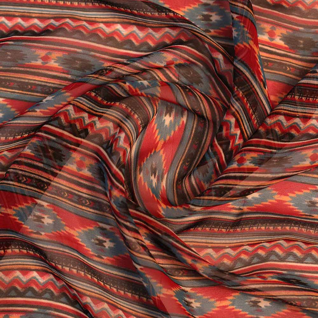 GEORGETTE BLUE ORANGE IKAT PRINT