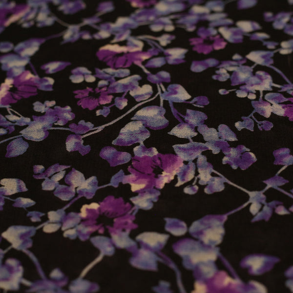 GEORGETTE BLACK PURPLE FLOWER PRINT