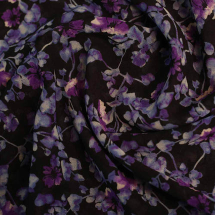 GEORGETTE BLACK PURPLE FLOWER PRINT