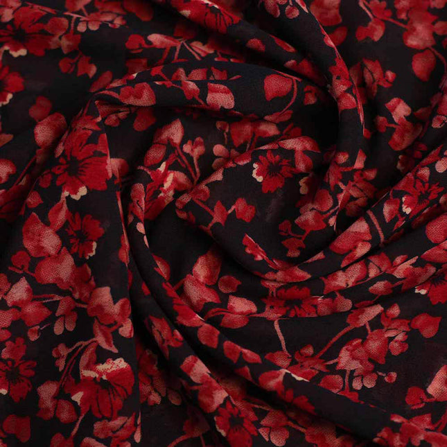 GEORGETTE RED SMALL FLOWER  PRINT