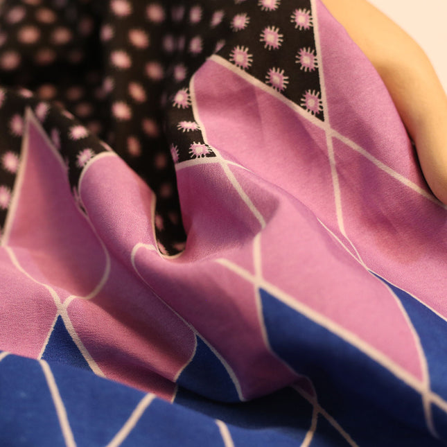 SOFT FEEL POLY CREPE  BLACK PURPLE CHECK  PRINT