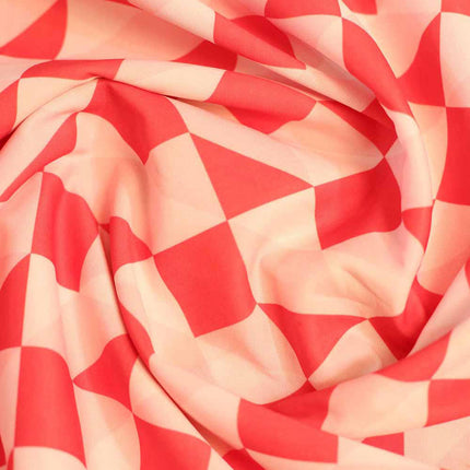 PINK WHITE CHECK SCUBA PRINTED FABRIC