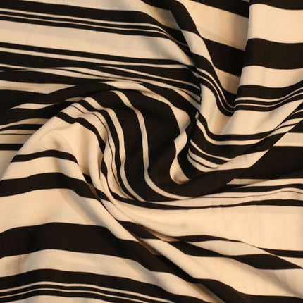 SOFT FEEL POLY CREPE  BLACK WHITE STRIP  PRINT