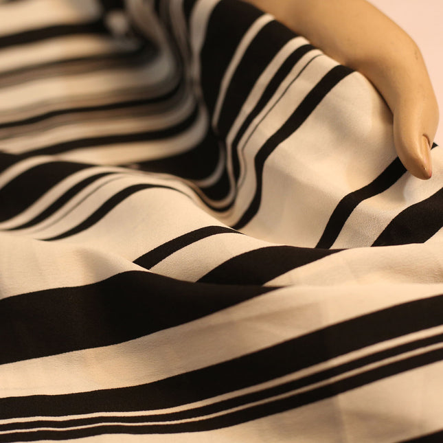 SOFT FEEL POLY CREPE  BLACK WHITE STRIP  PRINT