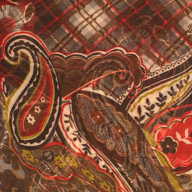 GEORGETTE BROWN AND WHITE PAISLEY FLOWER PRINT