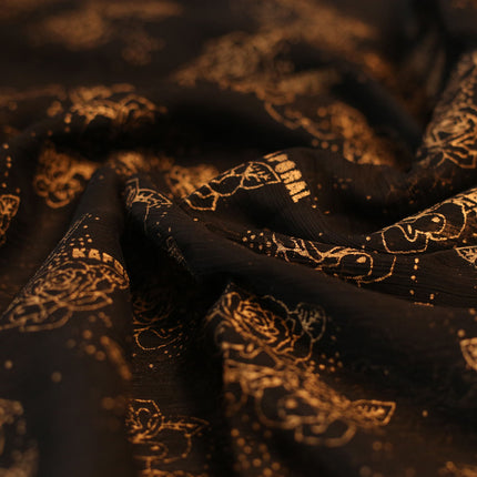 POLY CHIFFON GOLD FOIL FLOWER PRINT | BLACK COLOR