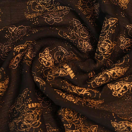 POLY CHIFFON GOLD FOIL FLOWER PRINT | BLACK COLOR