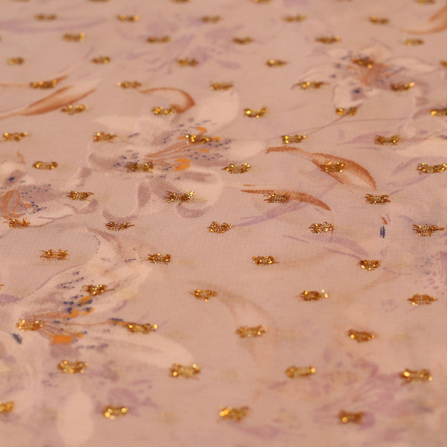 POLY GEOGRETTE LUREX SWIZDOT WHITE FLOWER PRINT