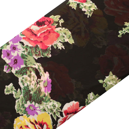 GEORGETTE BLACK BIG BUNCH FLOWER PRINT