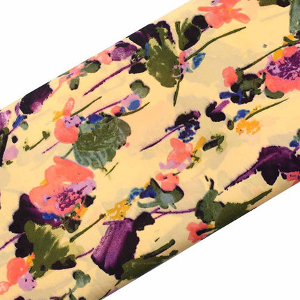 GEORGETTE YELLOW DARK GREEN FLOWER  PRINT