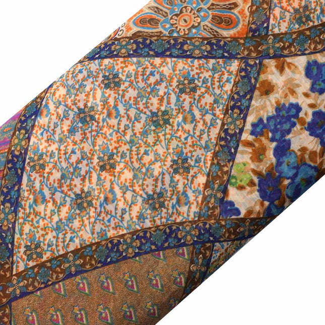 CHIFFON BROWN AND WHITE PAISLEY BOX PRINT