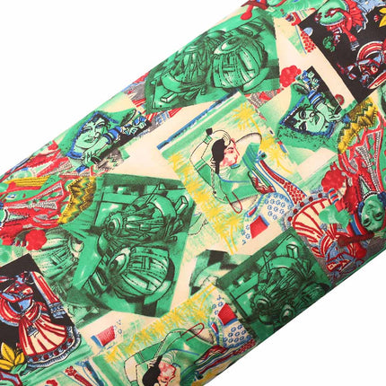 SOFT FEEL POLY CREPE GREEN BLACK PRINTED