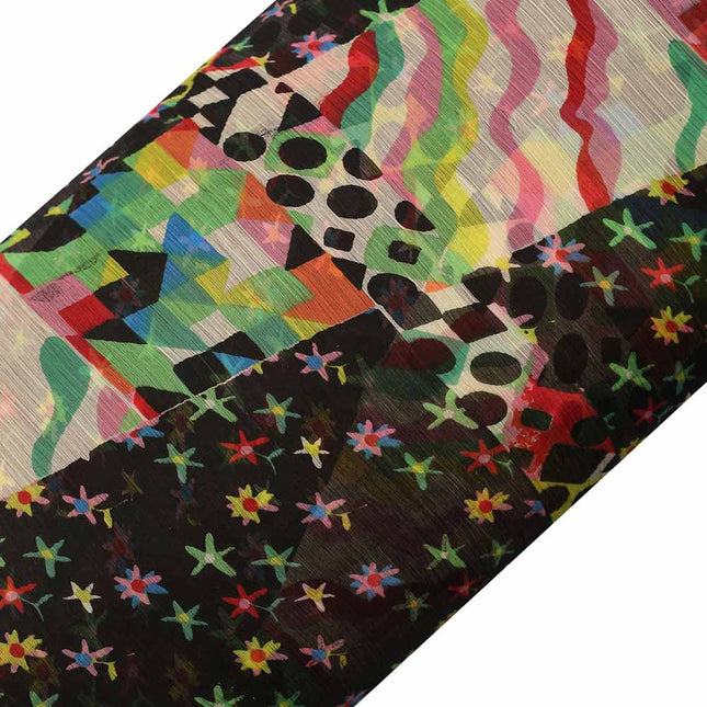 CHIFFON BLACK MULTI STAR PRINT