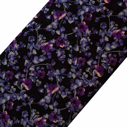 GEORGETTE BLACK PURPLE FLOWER PRINT