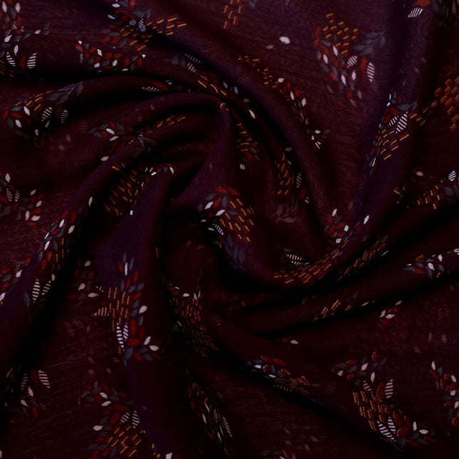 POLY CHIFFON BROWN FLOWER PRINTED FABRIC