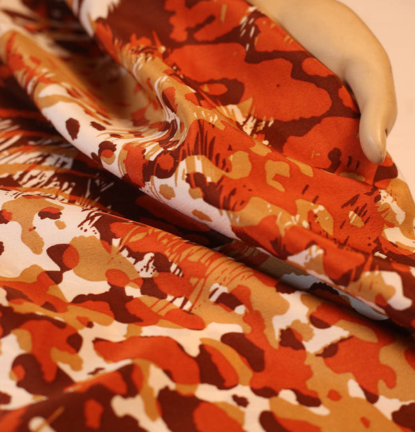 POLY FRENCH CREPE ORGANGE ABSTRACT PRINT