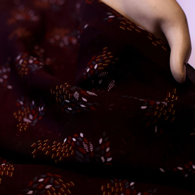 POLY CHIFFON BROWN FLOWER PRINTED FABRIC