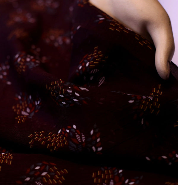 POLY CHIFFON BROWN FLOWER PRINTED FABRIC