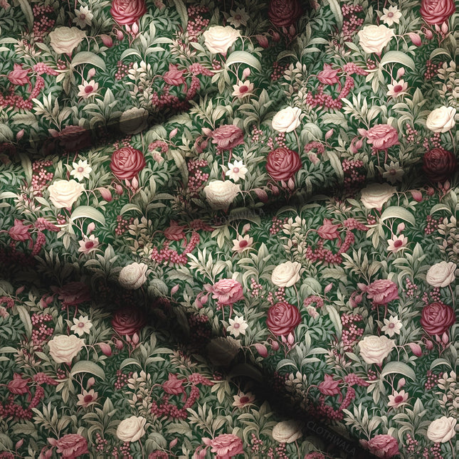 Elite Vintage Blossom Enchantment Soft Crepe Printed Fabric