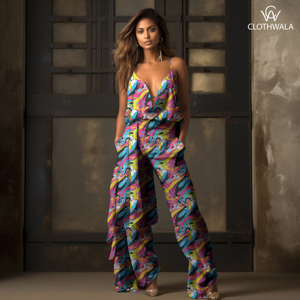 Trendy Rhythmic Abstract Rave uSoft Satin Printed Fabric