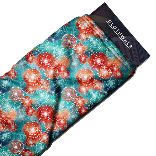 Trendy Aquatic Abstract Fireworks uSoft Satin Printed Fabric