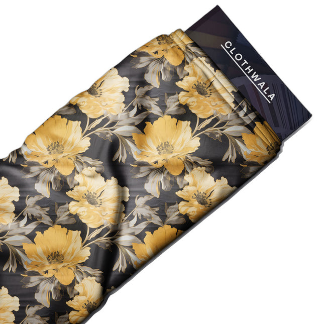 Luxury Autumn Floral Nocturne uSoft Satin Printed Fabric