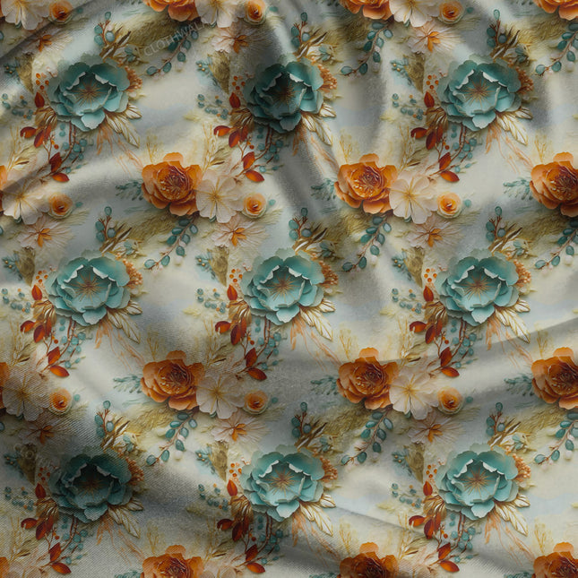 Luxury Autumnal Floral Vintage Elegance uSoft Satin Printed Fabric