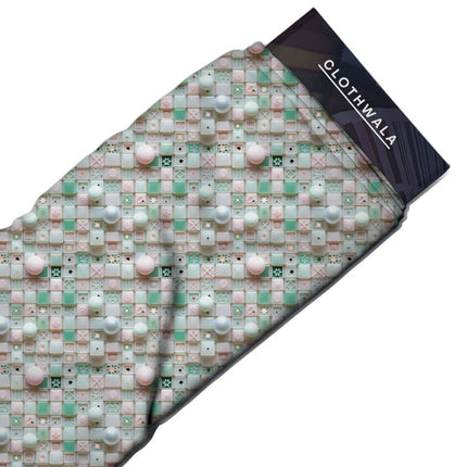 Elite Pastel Geometric. Charm Soft Crepe Printed Fabric