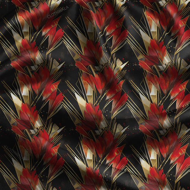 Bestseller Crimson Floral Bloom Geometry uSoft Satin Printed Fabric