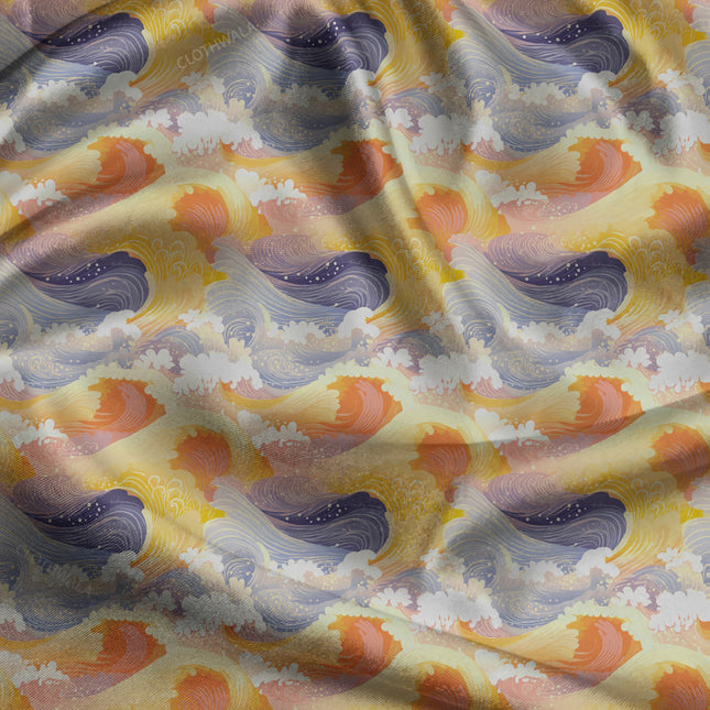 Luxury Sunset Abstract Nautical Waves Serenity uSoft Satin Printed Fabric