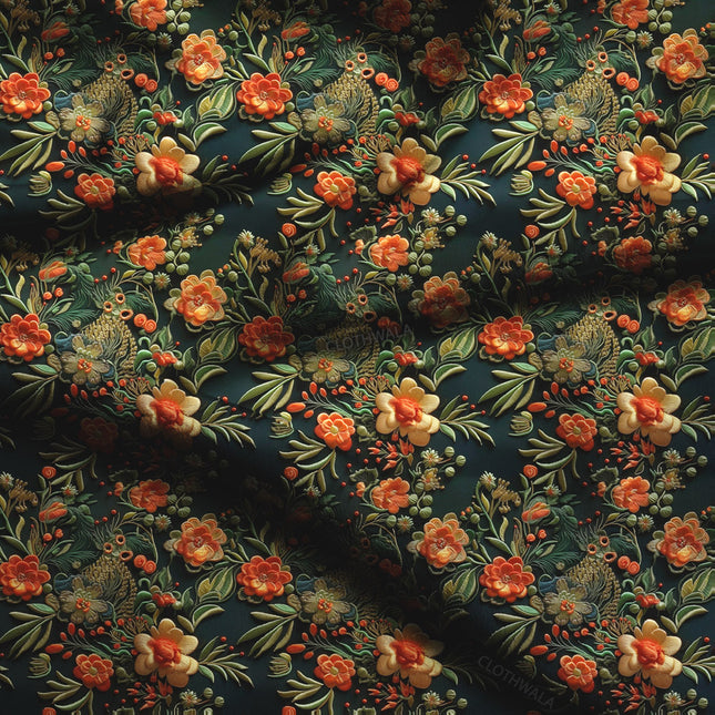 Exclusive Midnight Floral Blossom Elegance Soft Crepe Printed Fabric