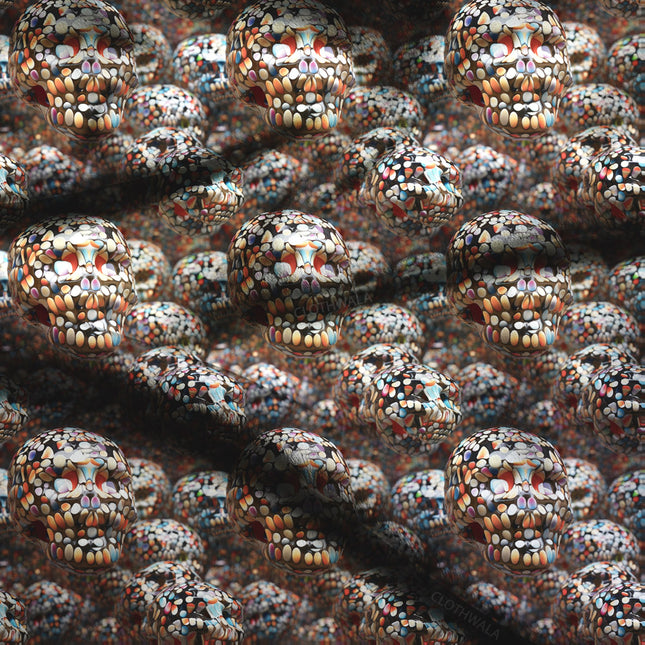 Trendsetting Pebble Abstract in 3D Sphere Skull Soft Crepe Printed Fabric