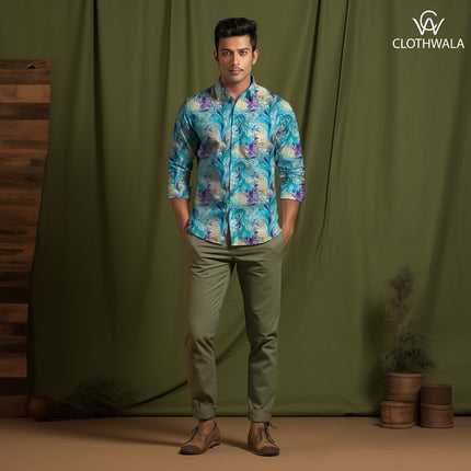 Trendy Majestic Animal-Inspired Peacock uSoft Satin Printed Fabric