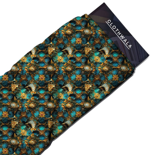 Exclusive Floral Aqua Elegance Soft Crepe Printed Fabric