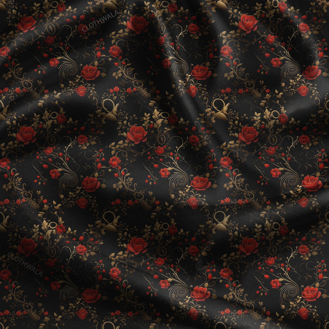 Trendy Twilight Floral Rose uSoft Satin Printed Fabric