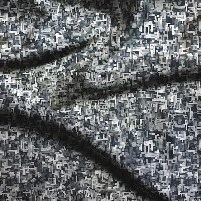 Trendsetting Urban Geometric Labyrinth Soft Crepe Printed Fabric